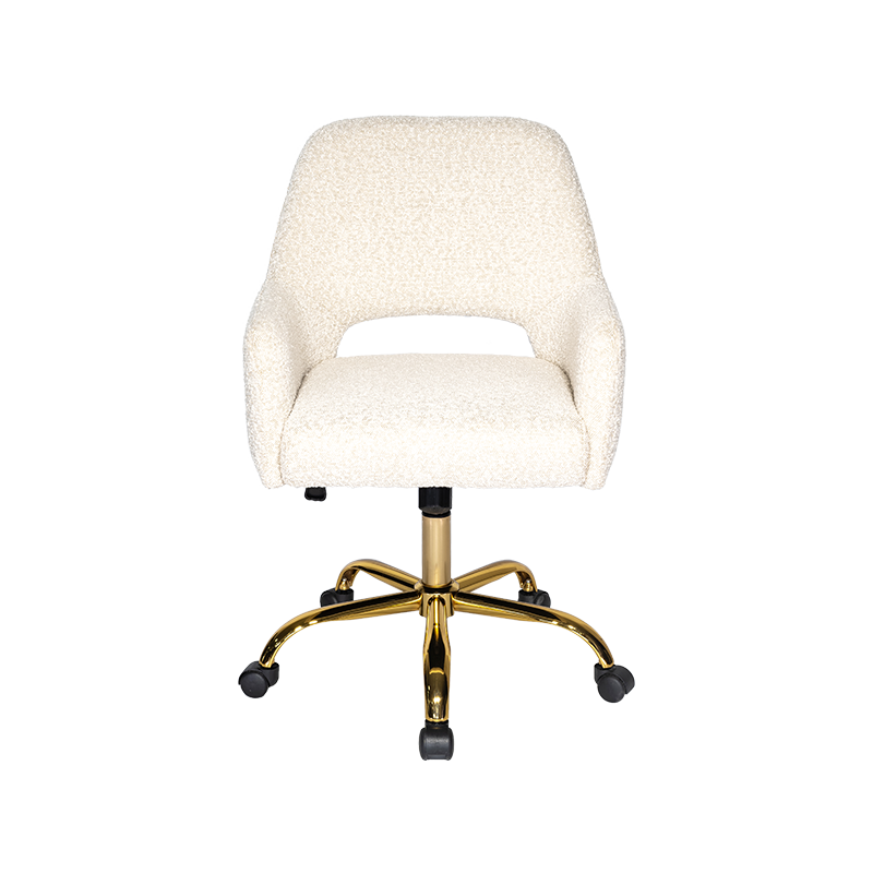 Gambe dorate elettroplate, sedia da ufficio regolabile in pelle bianca, sedia da trucco con ruote
