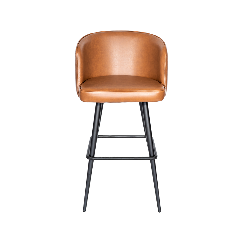 Sgabello da bar ad altezza fissa in pelle marrone con schienale