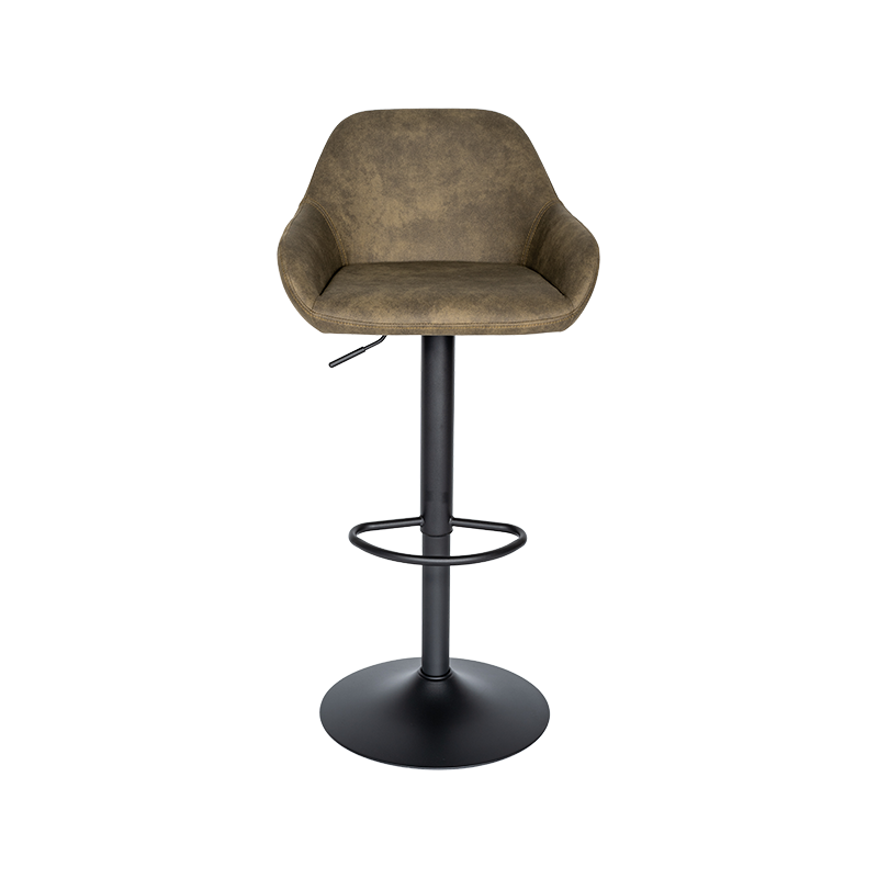 Sgabello da bar in tessuto grigio/bianco/marrone con schienale, altezza regolabile
